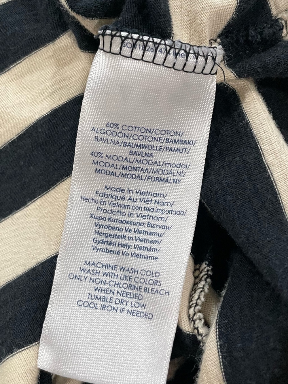 Chaps Black and Cream Striped Boatneck 3/4 Sleeve Top - Picture 7 of 8